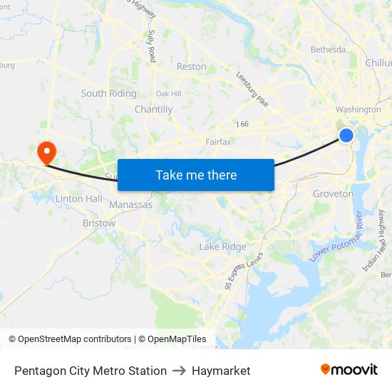 Pentagon City Metro Station to Haymarket map