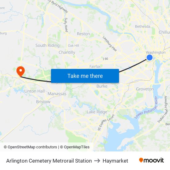 Arlington Cemetery  Metrorail Station to Haymarket map