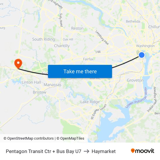 Pentagon Transit Ctr + Bus Bay U7 to Haymarket map