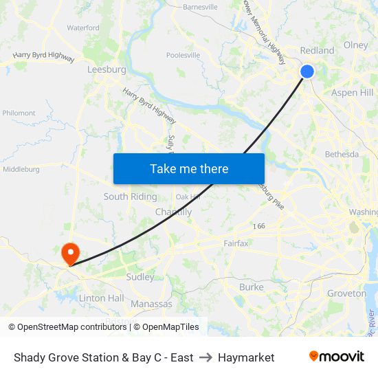 Shady Grove Station & Bay C - East to Haymarket map