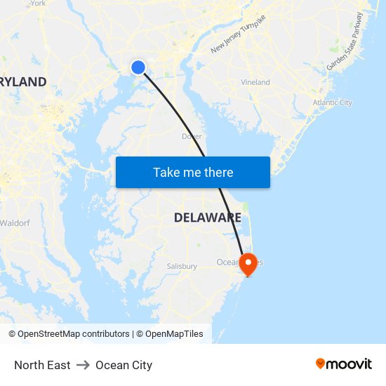 North East to Ocean City map