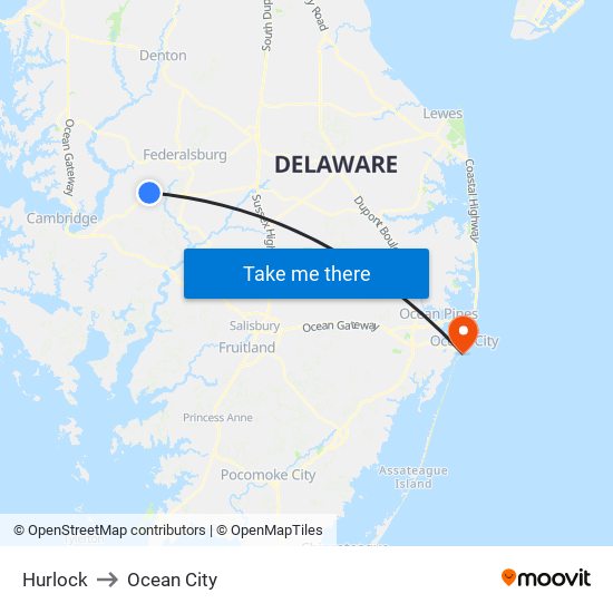 Hurlock to Ocean City map