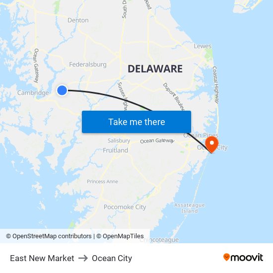 East New Market to Ocean City map