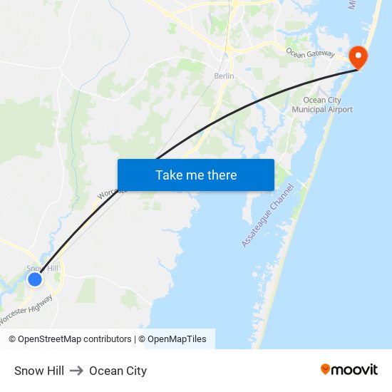 Snow Hill to Ocean City map