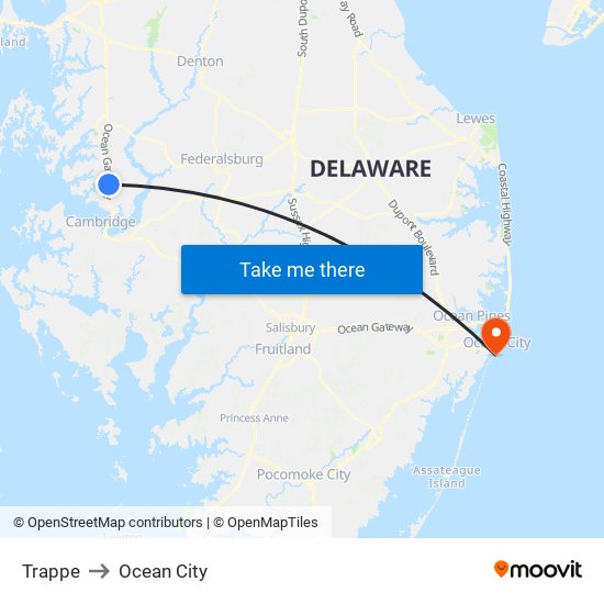 Trappe to Ocean City map