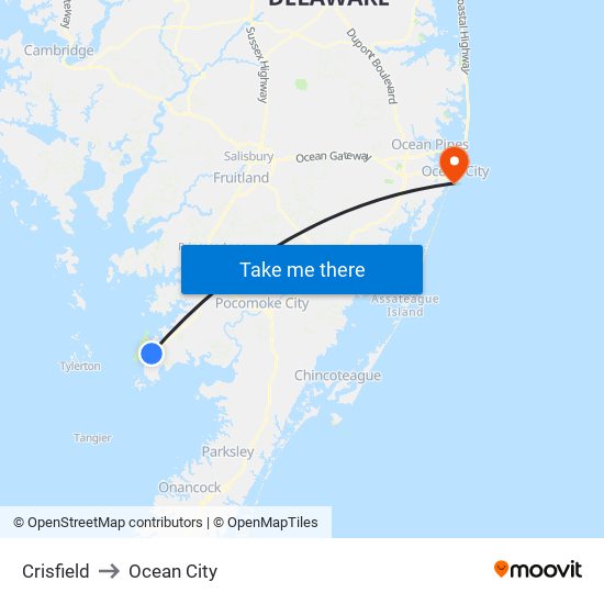 Crisfield to Ocean City map