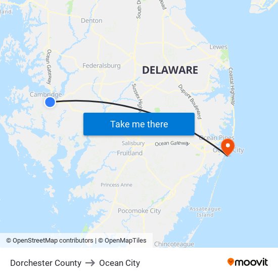 Dorchester County to Ocean City map