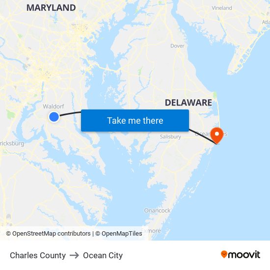 Charles County to Ocean City map