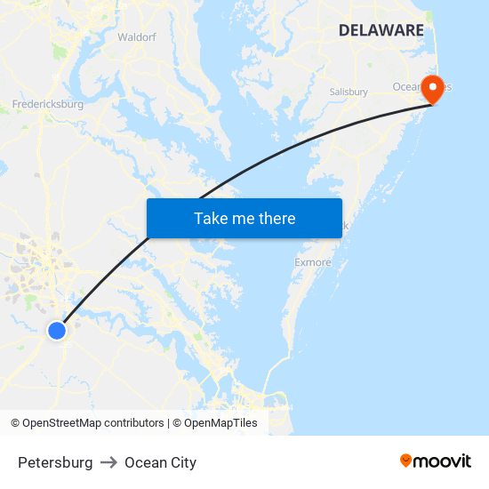 Petersburg to Ocean City map