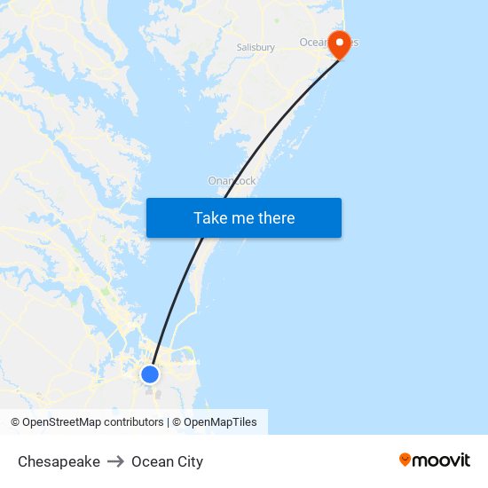 Chesapeake to Ocean City map