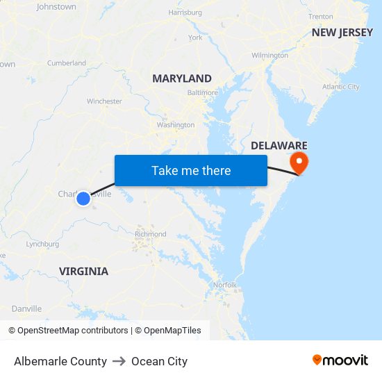 Albemarle County to Ocean City map