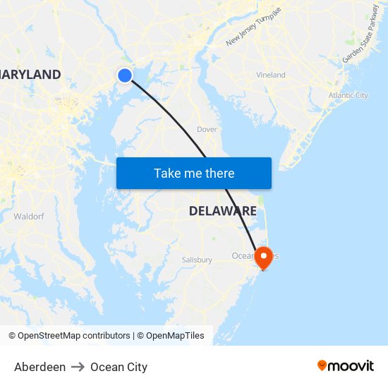 Aberdeen to Ocean City map