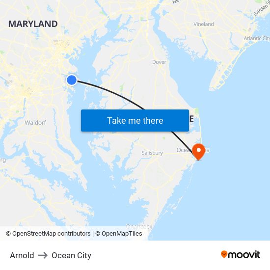 Arnold to Ocean City map