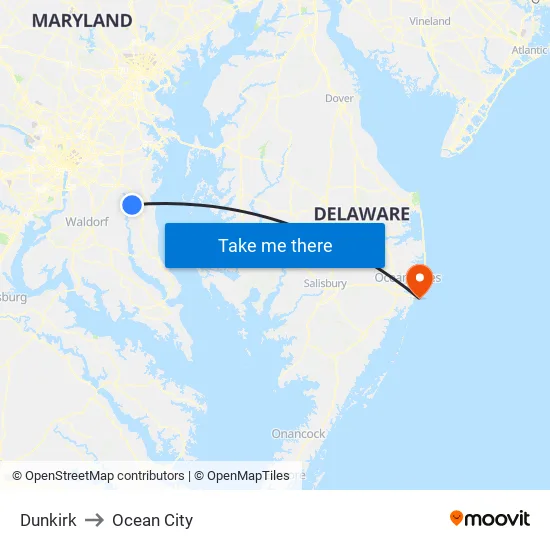 Dunkirk to Ocean City map