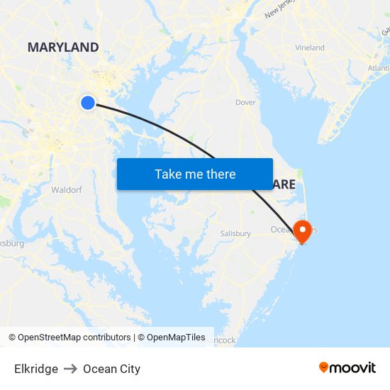 Elkridge to Ocean City map