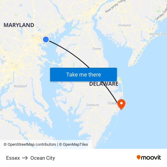 Essex to Ocean City map