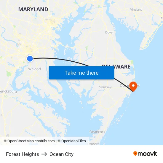 Forest Heights to Ocean City map