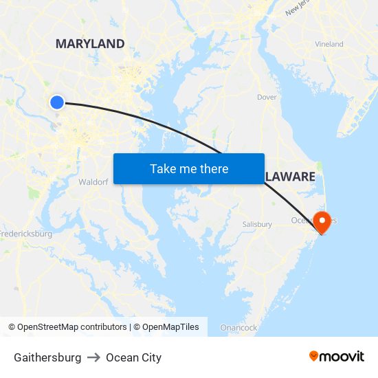 Gaithersburg to Ocean City map