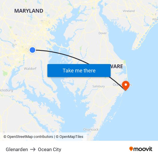 Glenarden to Ocean City map