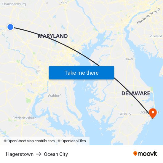 Hagerstown to Ocean City map