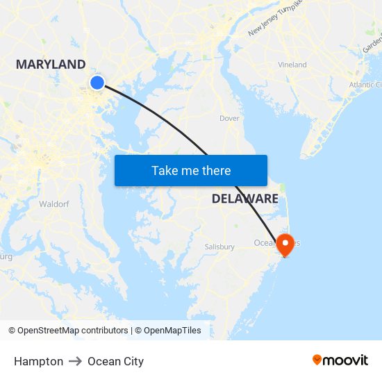 Hampton to Ocean City map