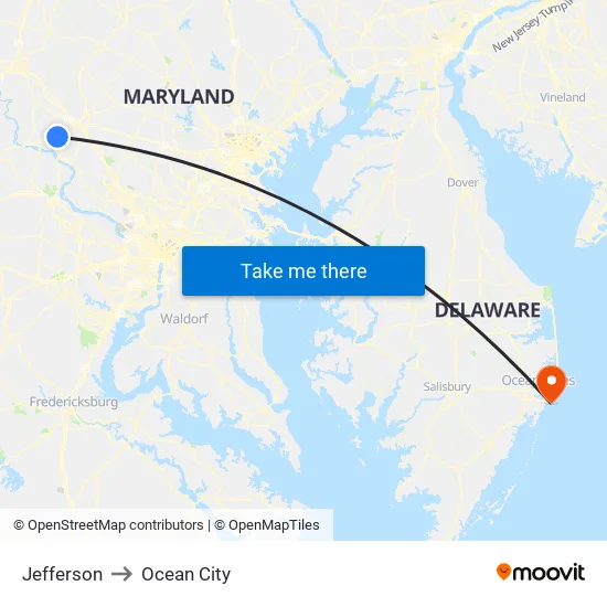 Jefferson to Ocean City map