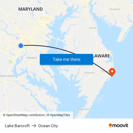 Lake Barcroft to Ocean City map