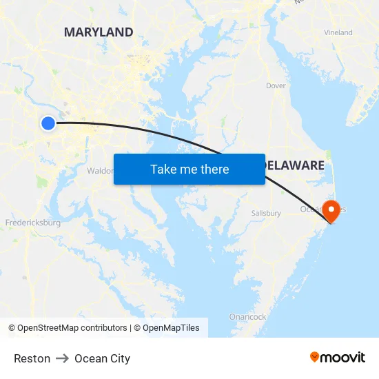 Reston to Ocean City map