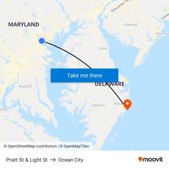 Pratt St & Light St to Ocean City map