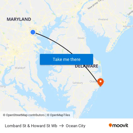 Lombard St & Howard St Wb to Ocean City map