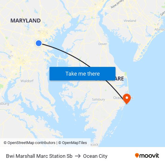 Bwi Marshall Marc Station Sb to Ocean City map