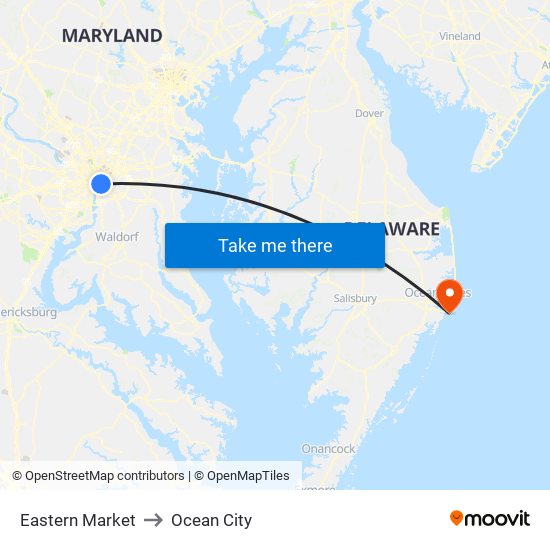 Eastern Market to Ocean City map