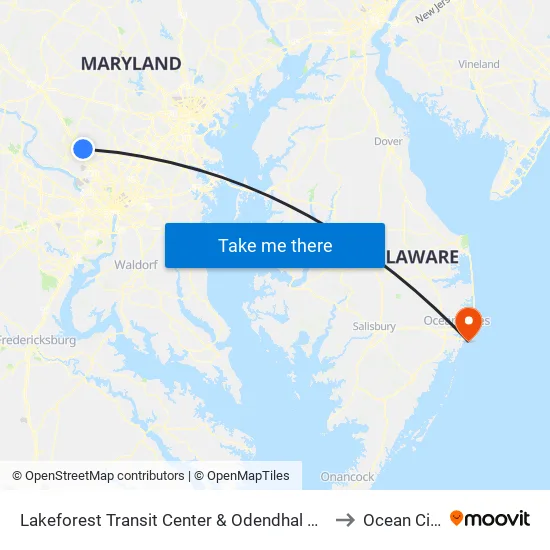 Lakeforest Transit Center & Odendhal Ave to Ocean City map