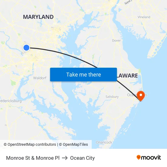 Monroe St & Monroe Pl to Ocean City map