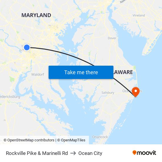 Rockville Pike & Marinelli Rd to Ocean City map