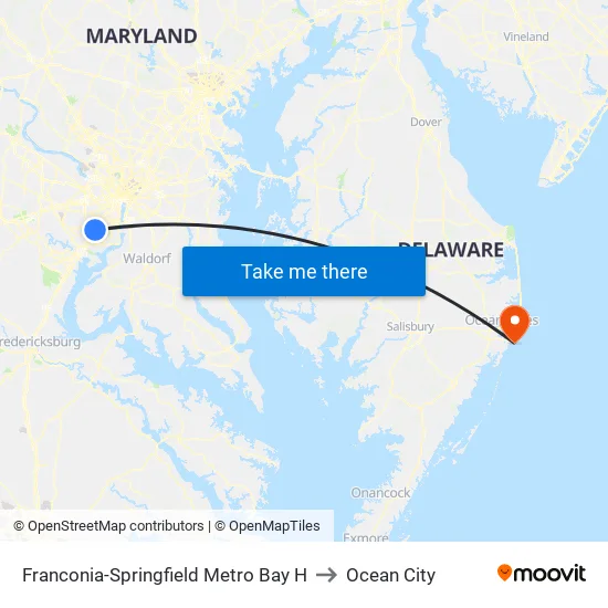 Franconia-Springfield Metro Bay H to Ocean City map