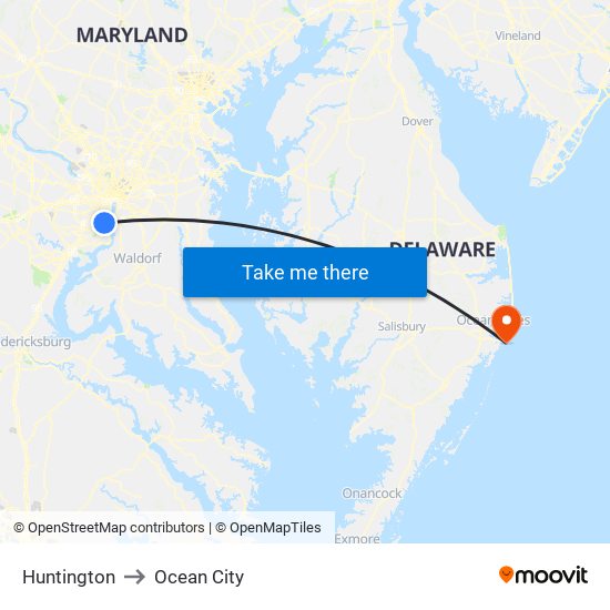 Huntington to Ocean City map