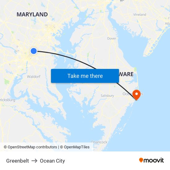 Greenbelt to Ocean City map