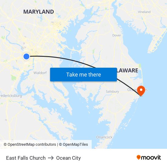 East Falls Church to Ocean City map