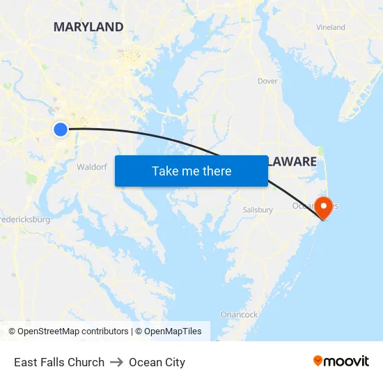 East Falls Church to Ocean City map