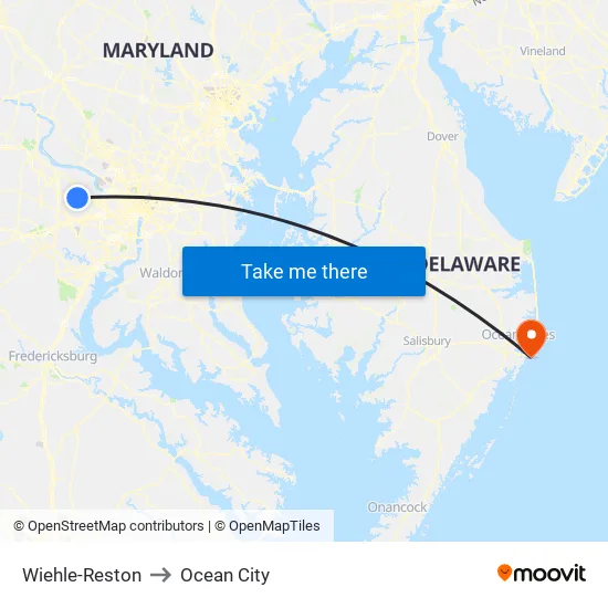 Wiehle-Reston to Ocean City map