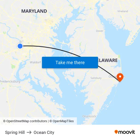 Spring Hill to Ocean City map