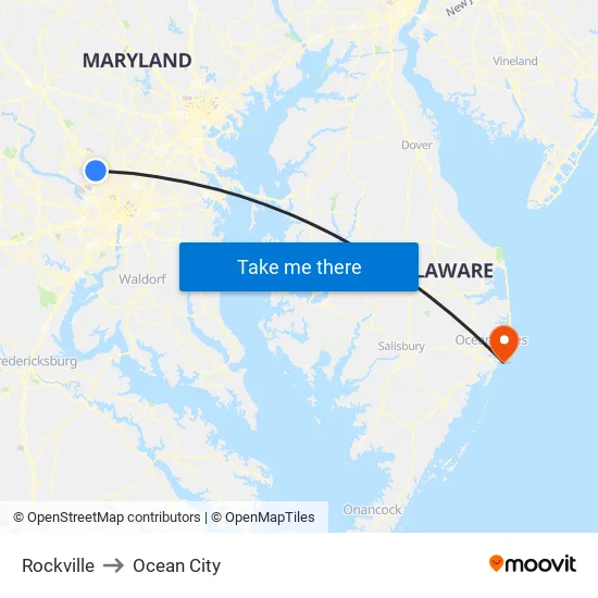 Rockville to Ocean City map