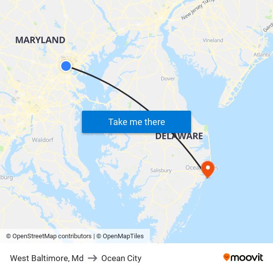 West Baltimore, Md to Ocean City map