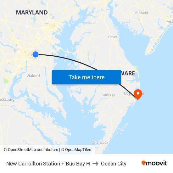 New Carrollton+Bay H to Ocean City map