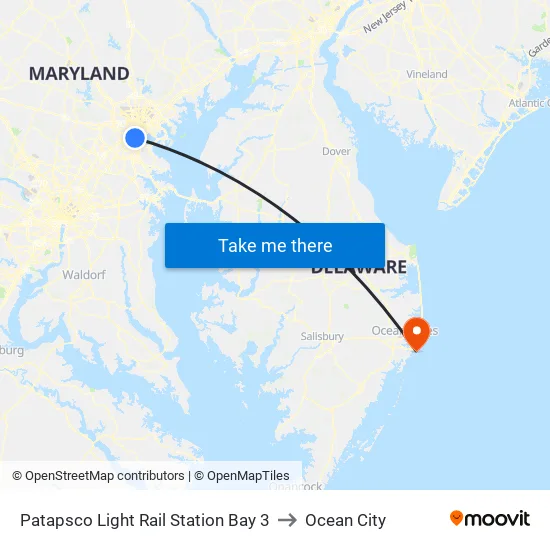 Patapsco Light Rail Station Bay 3 to Ocean City map