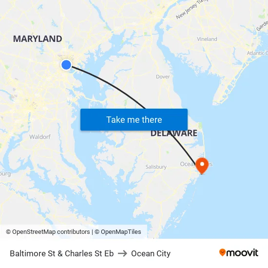Baltimore St & Charles St Eb to Ocean City map