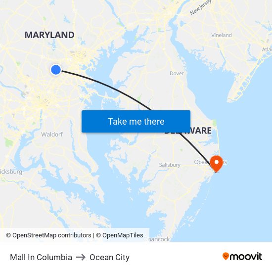 Mall In Columbia to Ocean City map