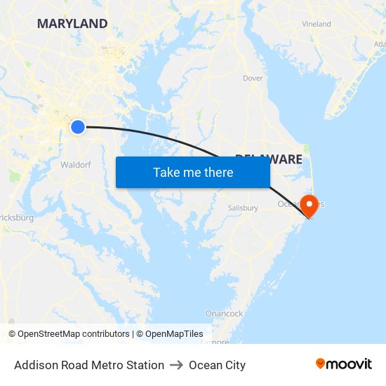 Addison Road Metro Station to Ocean City map