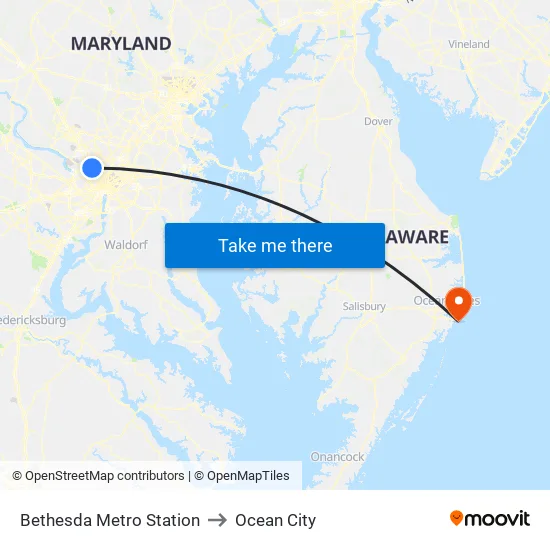 Bethesda Metro Station to Ocean City map